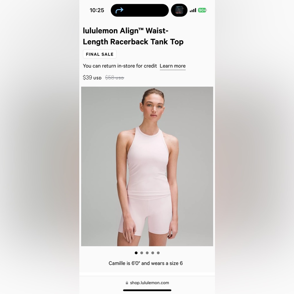 lululemon Align™ Waist-Length Racerback Tank Top flush pink size 6